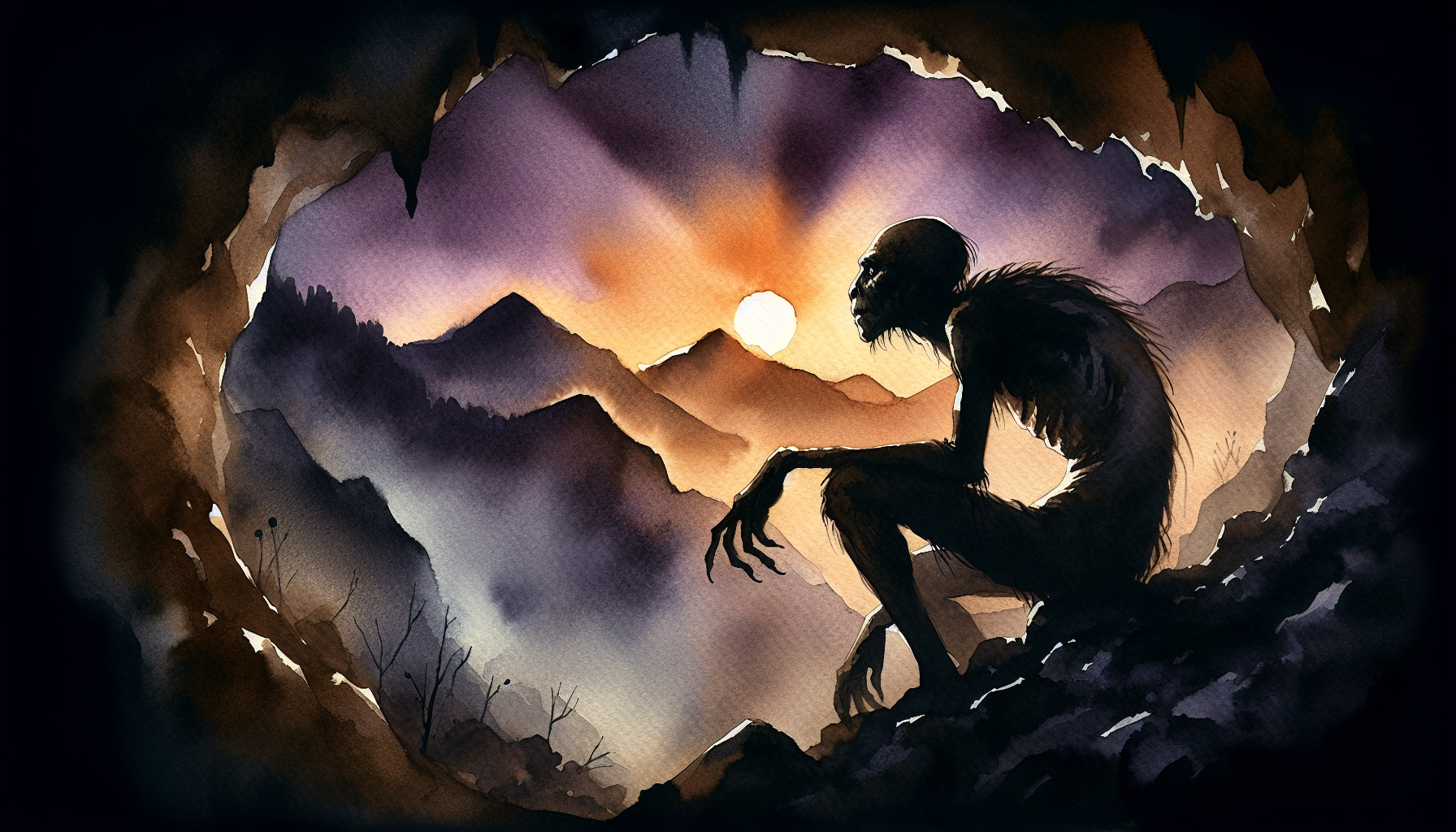 Dark watercolor essence capturing the twilight devouring the last light