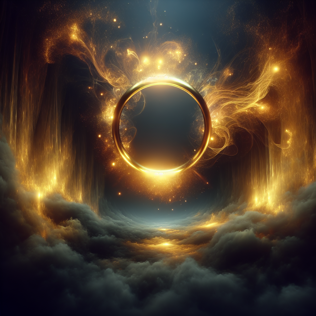 The golden Ring floating in ethereal dream-darkness